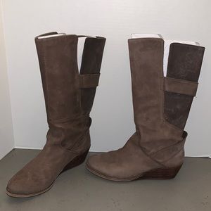 Emu Allira Brown Leather Knee High Wedge Boots Sz 8.5